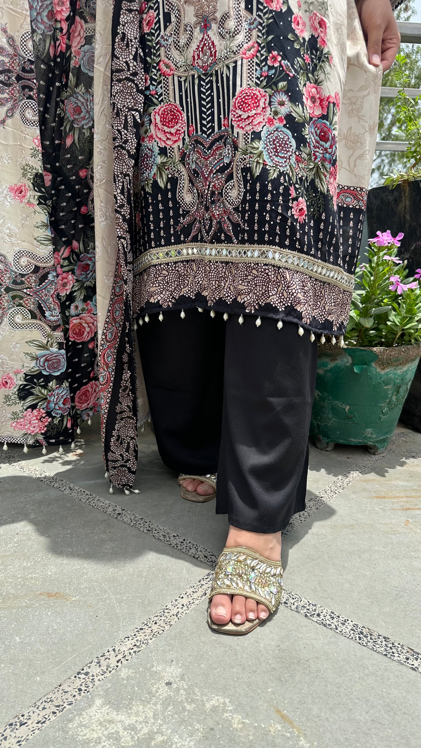 RAYON LACE WORK KURTI SET