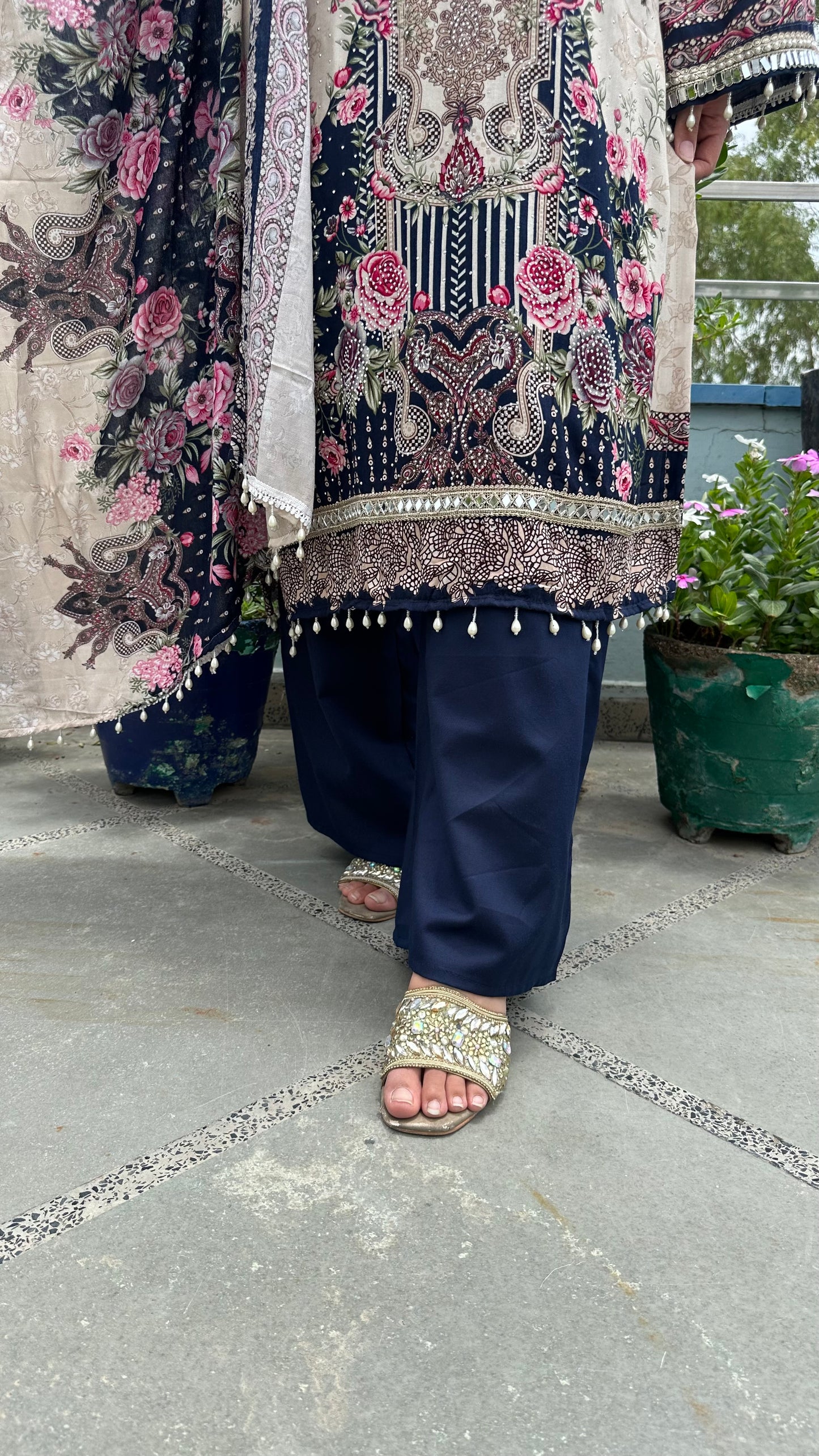 RAYON LACE WORK KURTI SET
