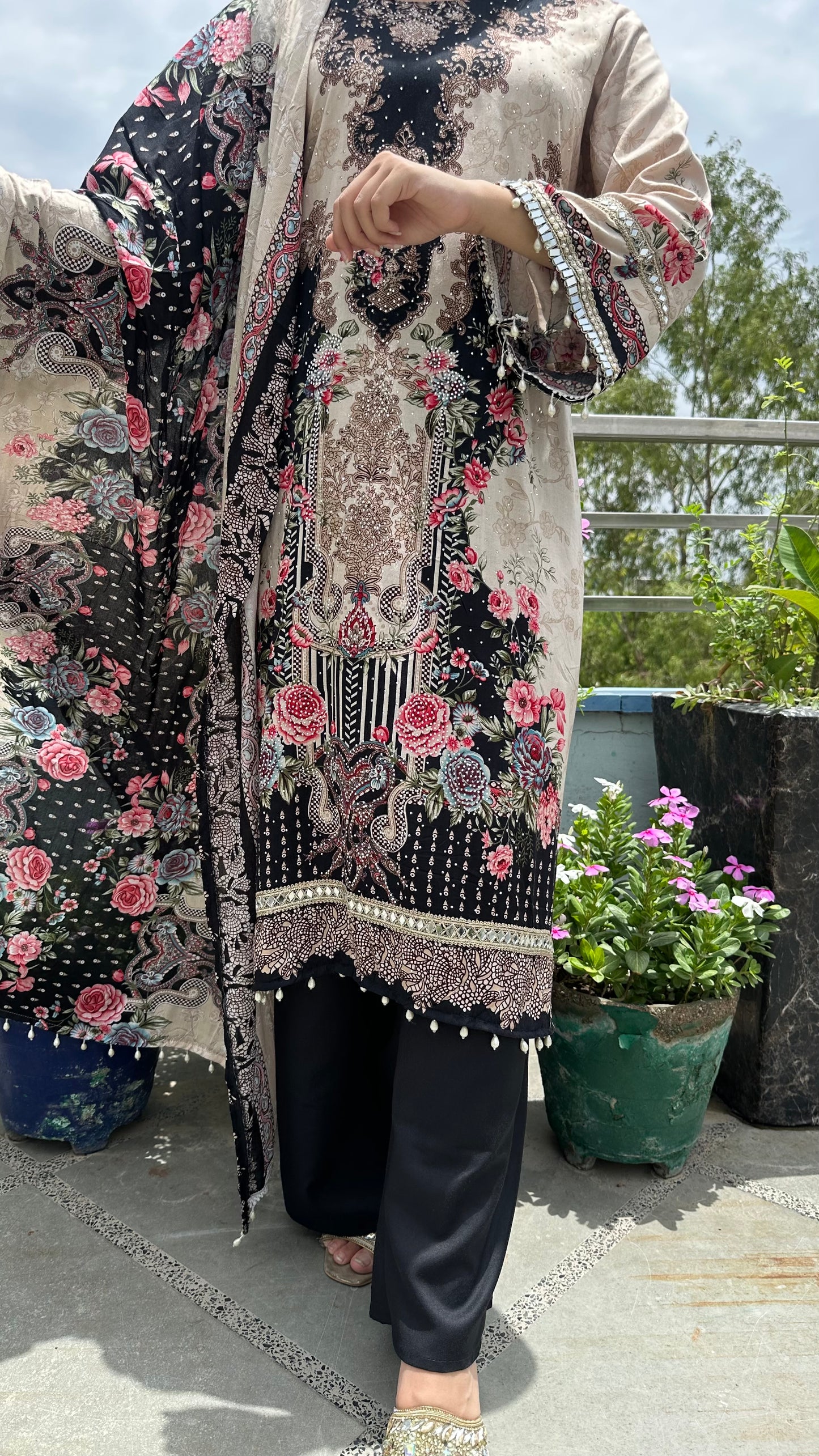 RAYON LACE WORK KURTI SET