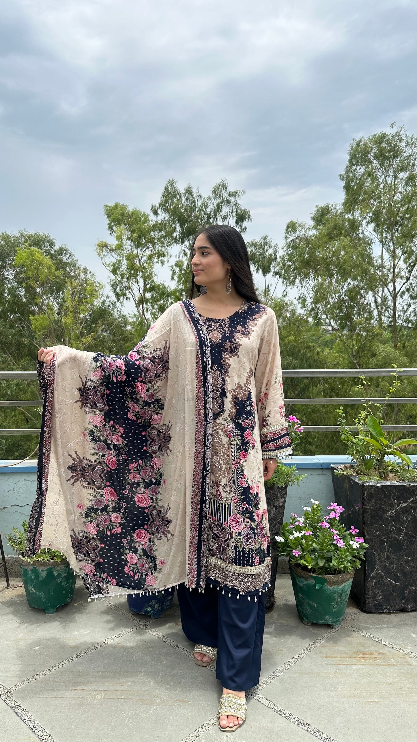 RAYON LACE WORK KURTI SET