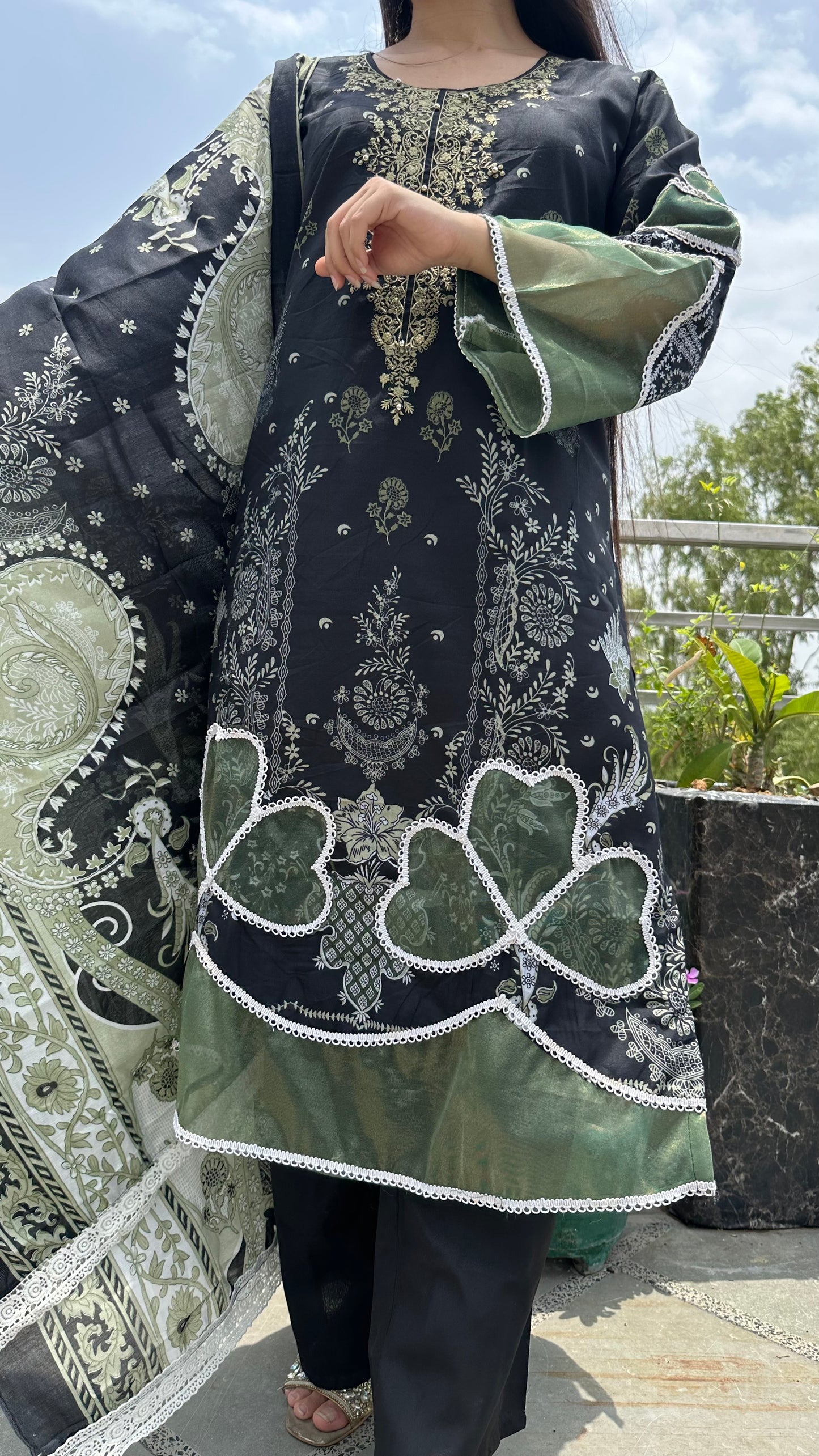 INDO COTTON BLACK GREEN SET