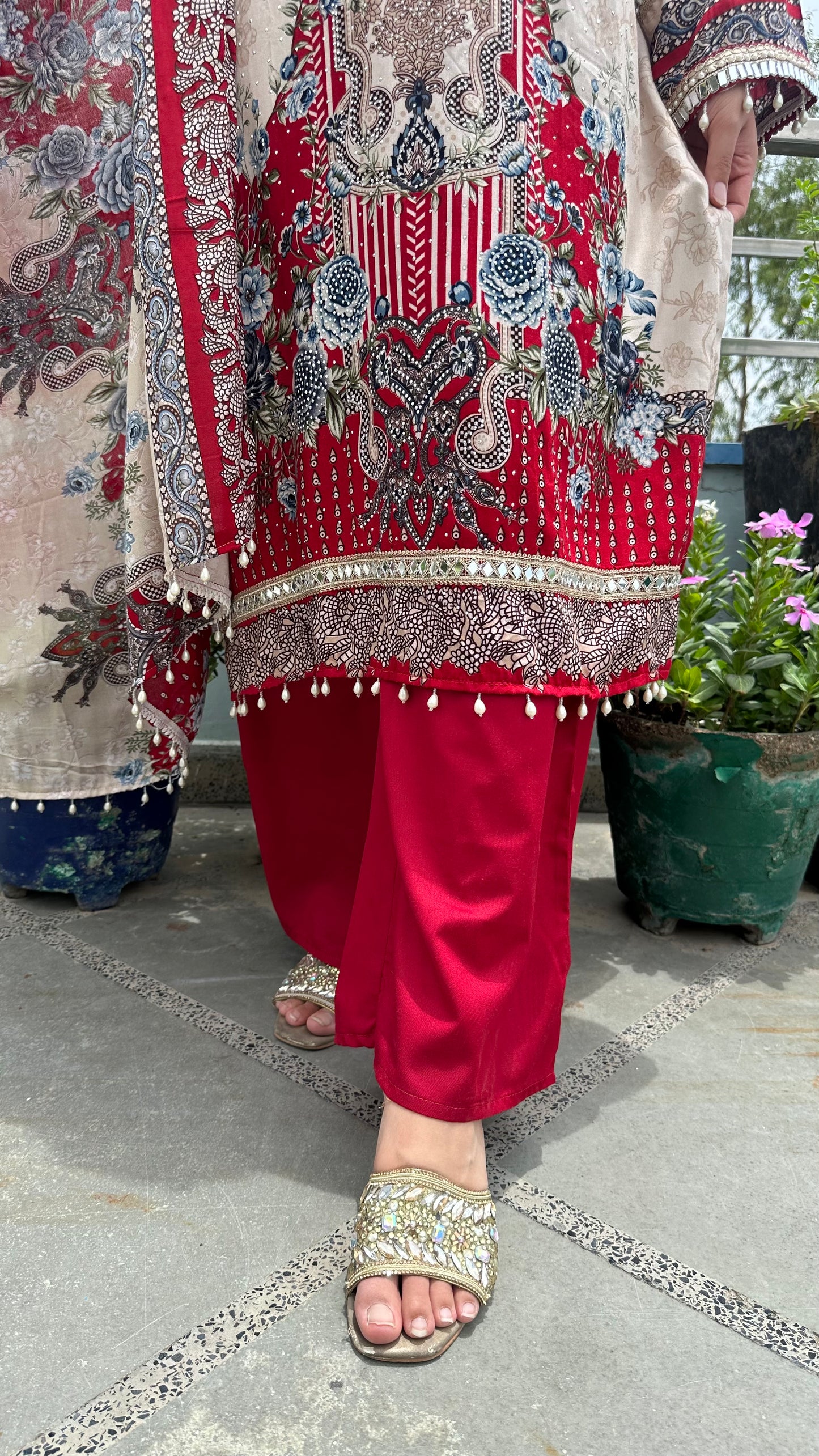RAYON LACE WORK KURTI SET