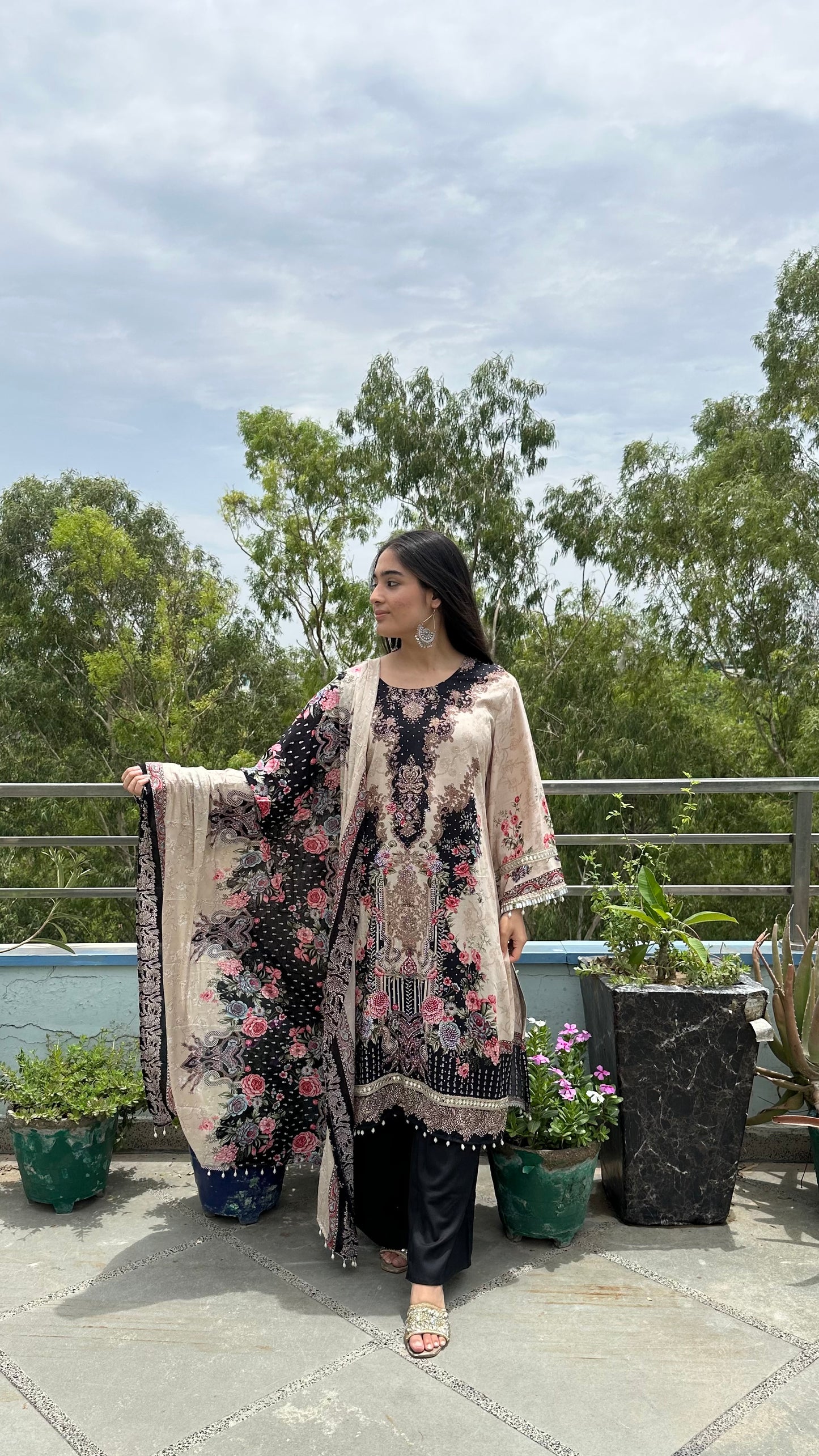 RAYON LACE WORK KURTI SET
