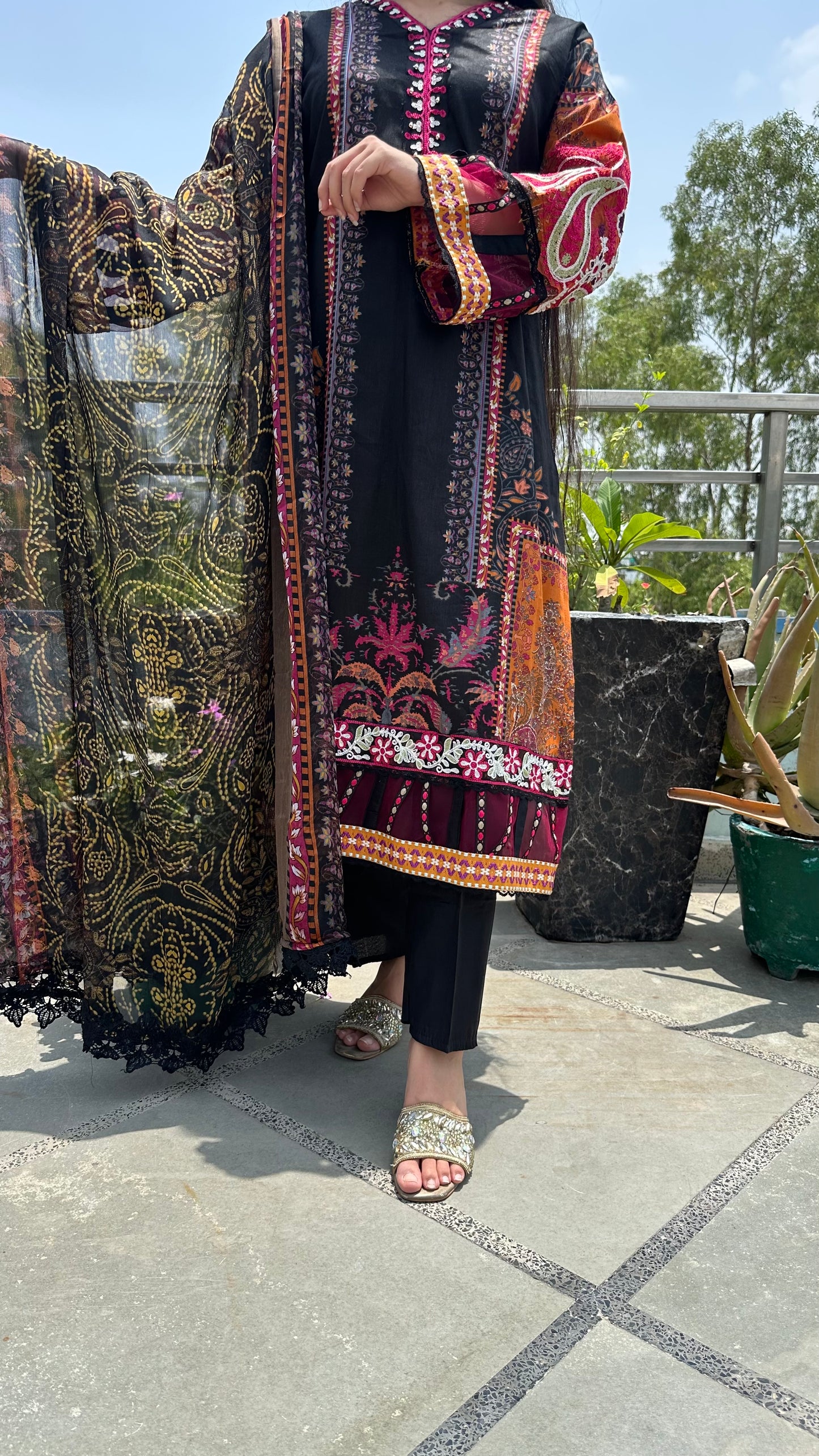 BLACK ORANGE COTTON SET