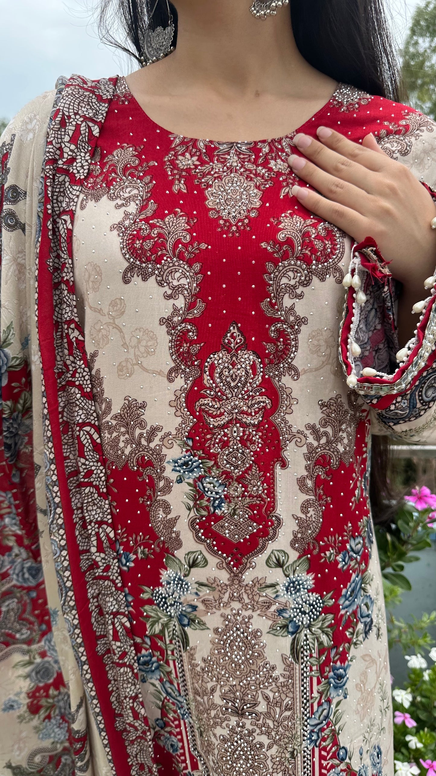 RAYON LACE WORK KURTI SET