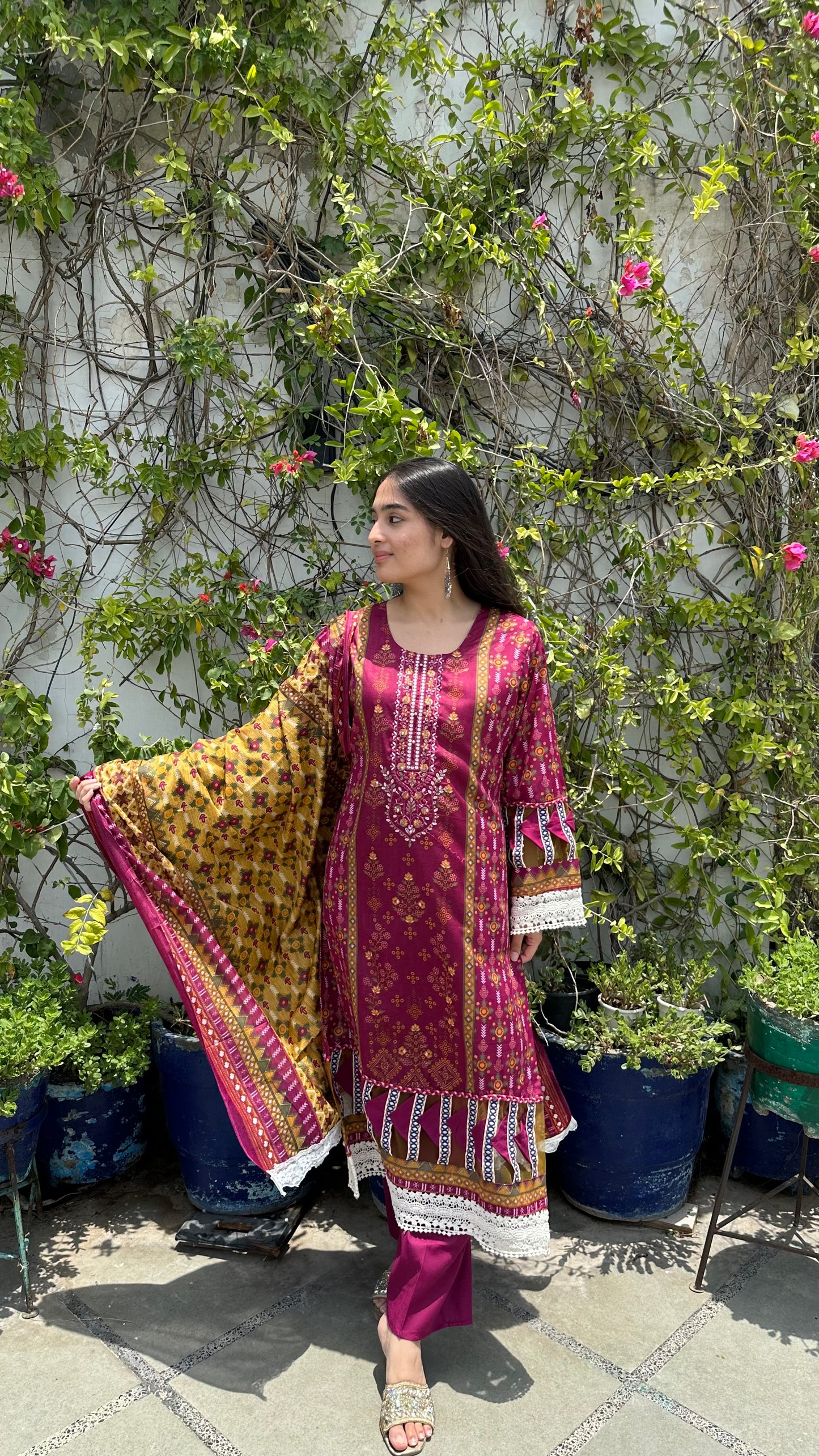 INDO COTTON MAROON SET