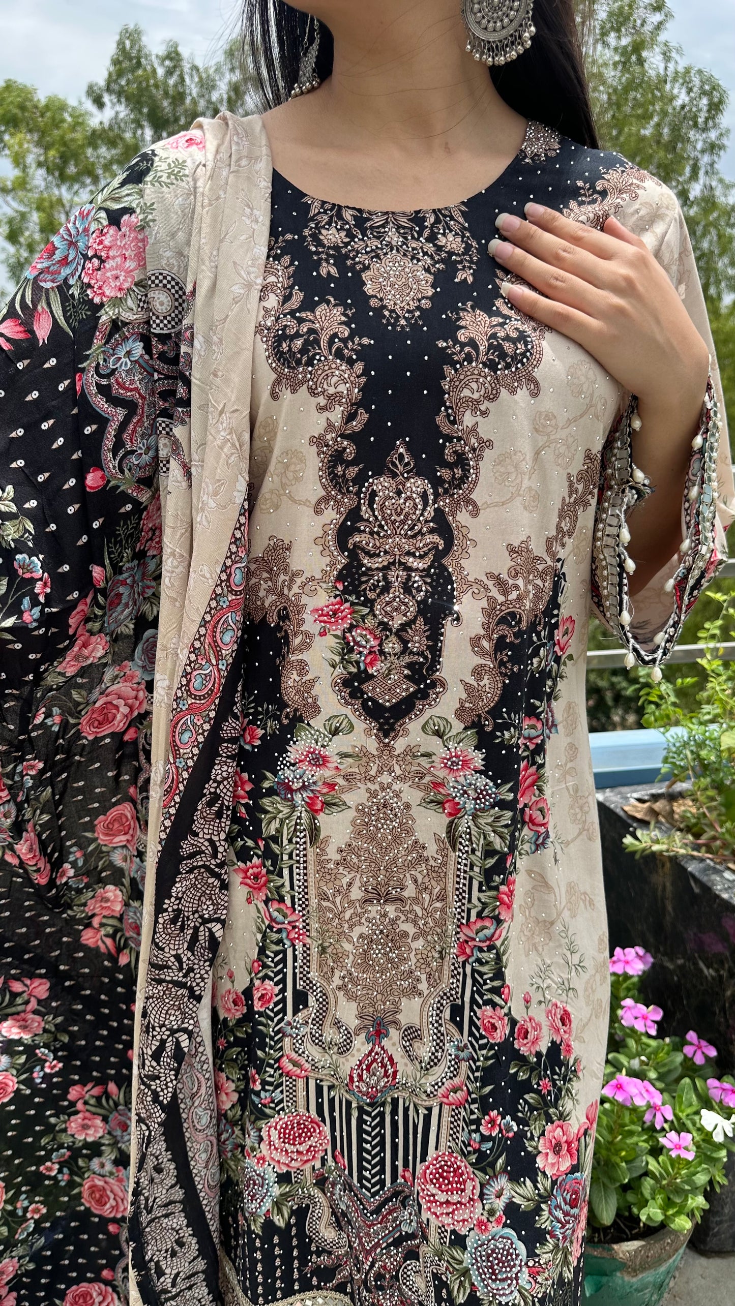 RAYON LACE WORK KURTI SET