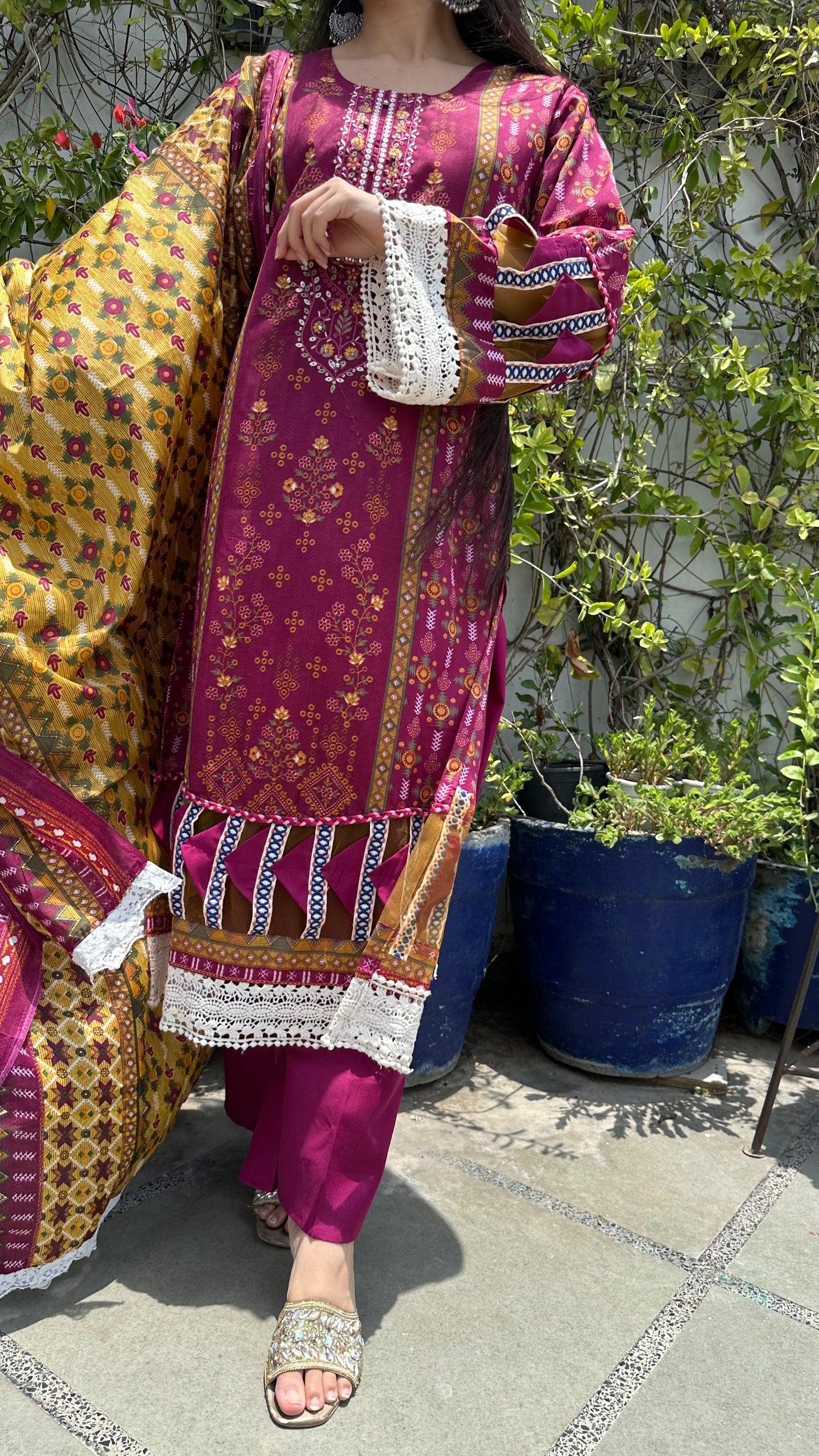 INDO COTTON MAROON SET
