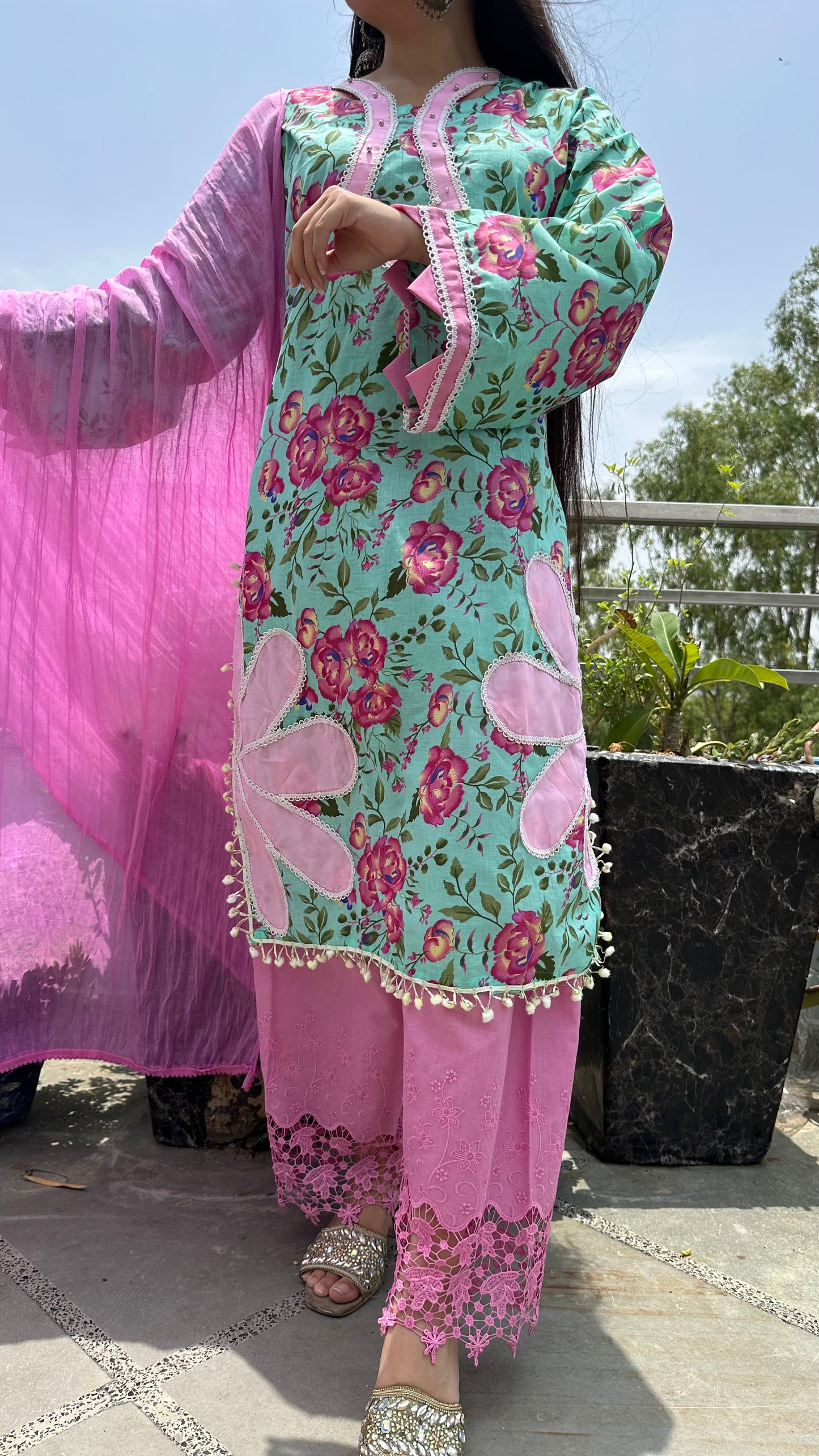 FLORAL COTTON GREEN SET