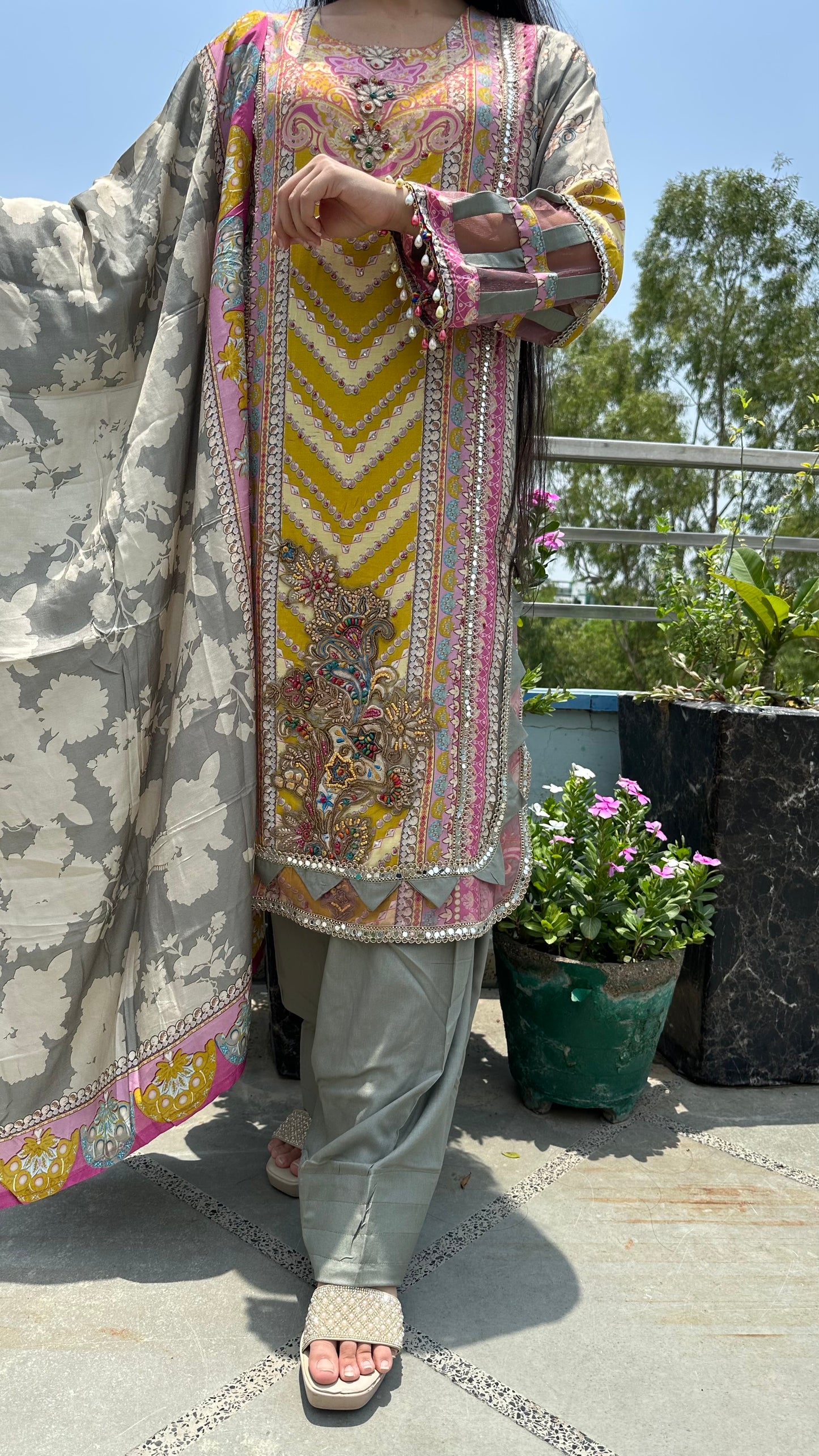 MUSLIN YELLOW GREY SET