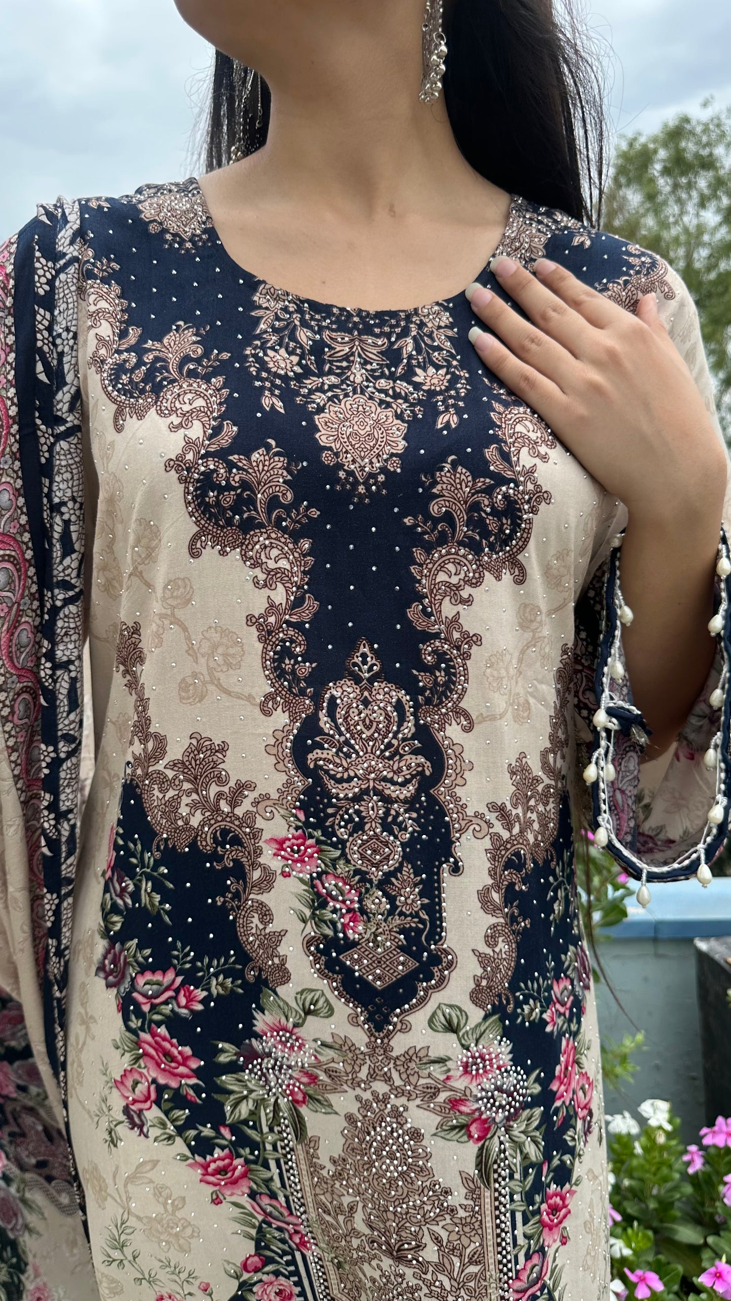 RAYON LACE WORK KURTI SET
