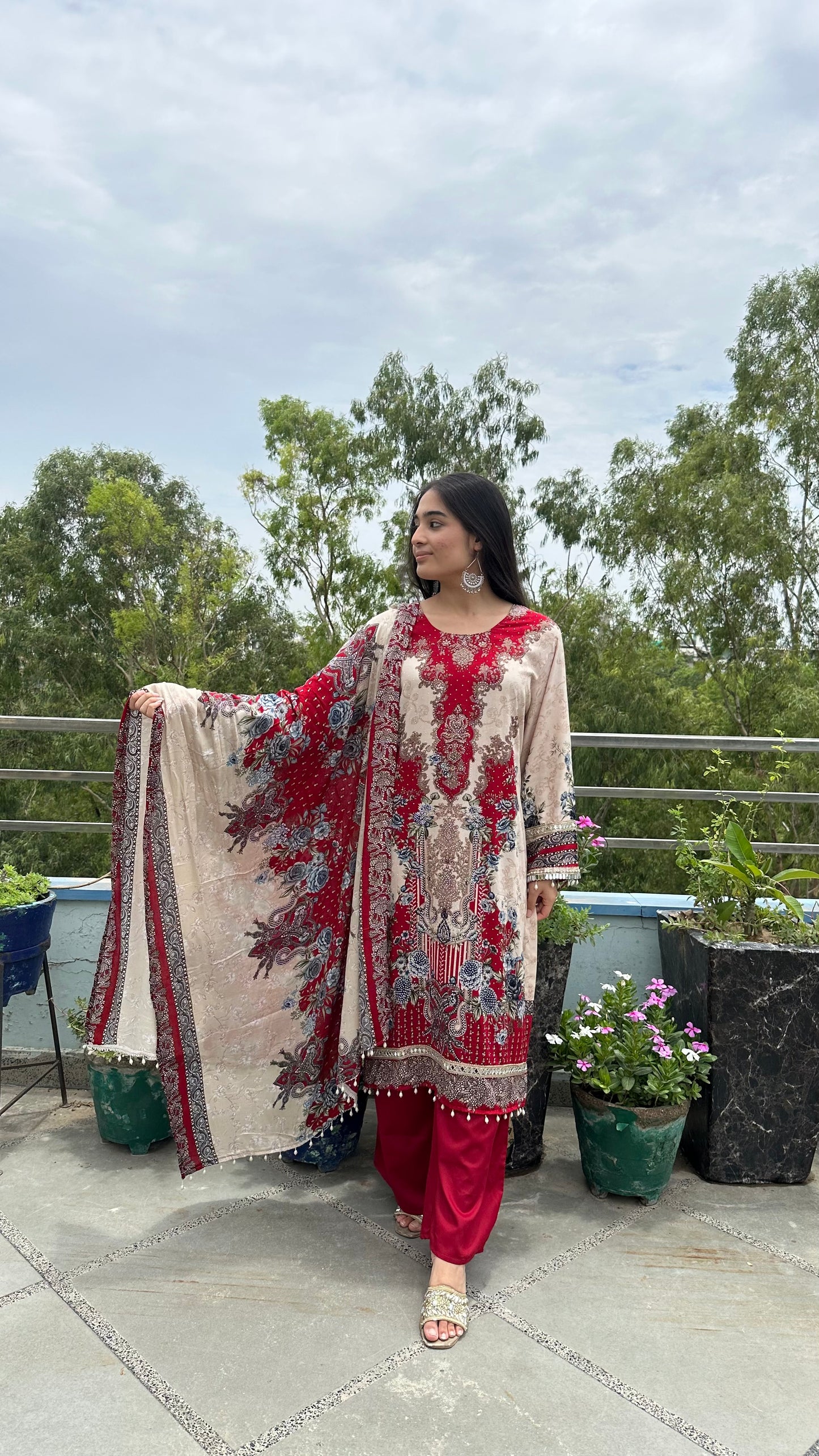 RAYON LACE WORK KURTI SET