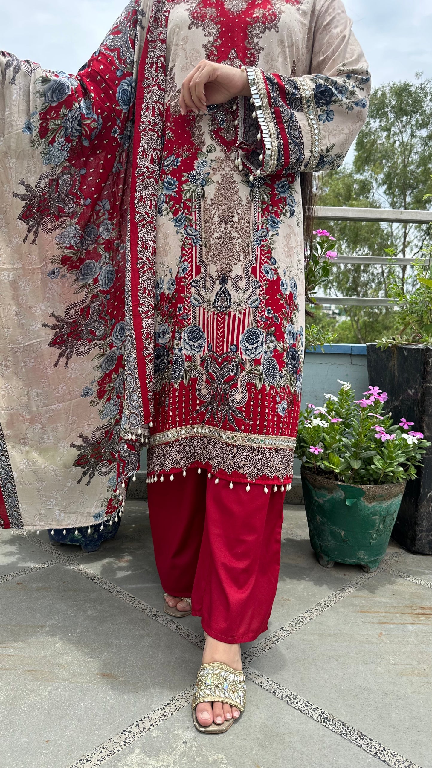 RAYON LACE WORK KURTI SET