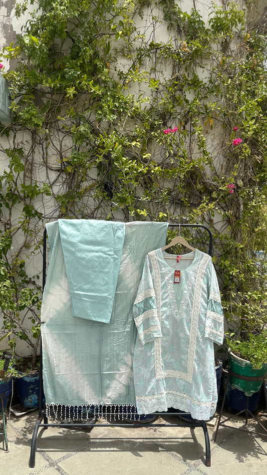 COTTON CHIKANKARI FARSHI KURTI SET