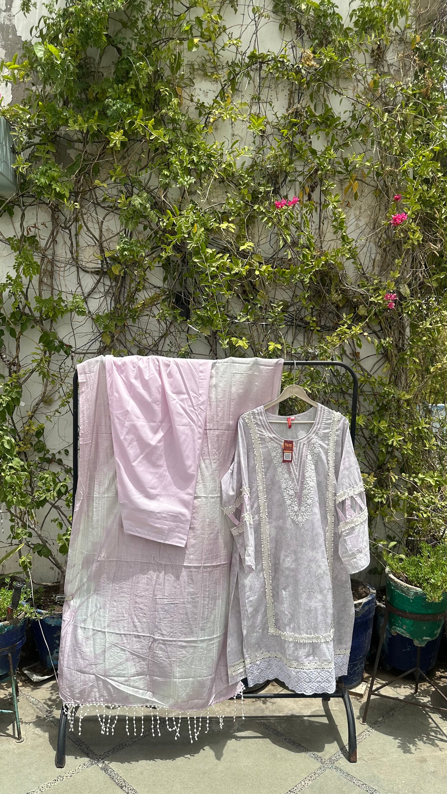 COTTON CHIKANKARI FARSHI KURTI SET