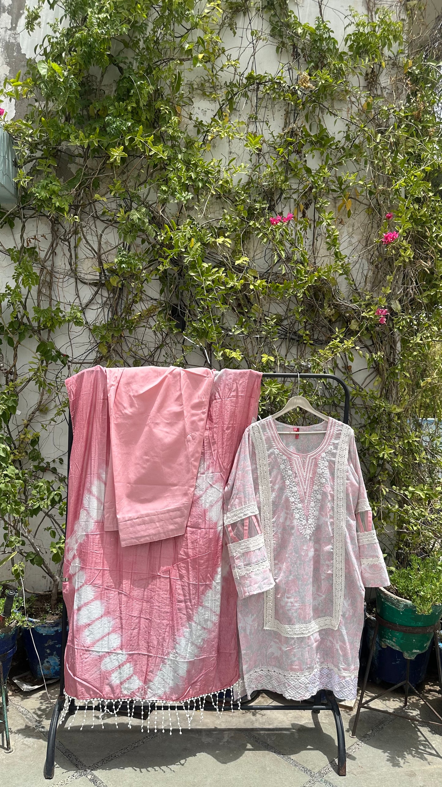 COTTON CHIKANKARI FARSHI KURTI SET